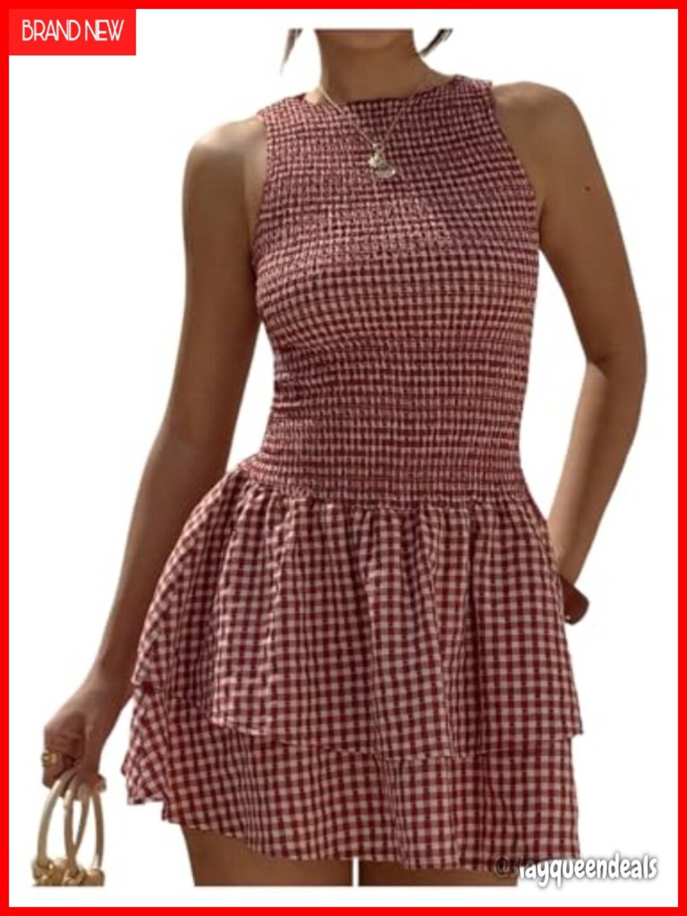 Gingham Mini Dress Smocked Sundress Tiered Ruffle A-Line